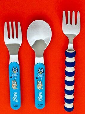 BLUEY Baby Spoon + Fork + GRIPPABLES Easy Grip Fork Infants Toddlers Cutlery Lot